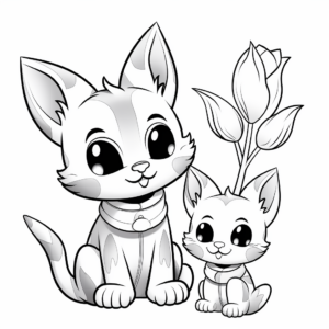 Kids-Friendly Cartoon Kittens and Tulip Coloring Pages 3