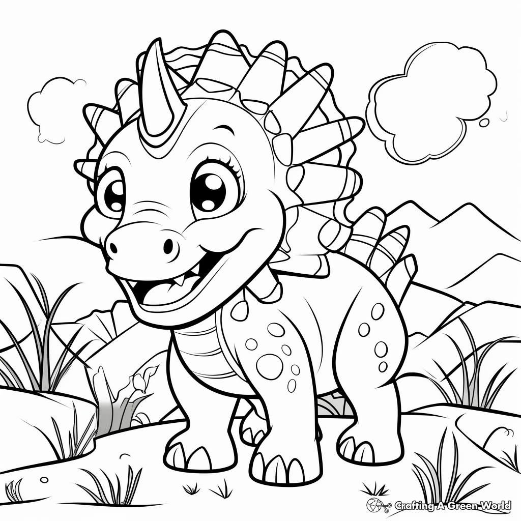 Kids-Friendly Cartoon Triceratops Coloring Pages 1