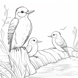 Kingfisher Family Coloring Pages: Male, Female, and Chicks 3