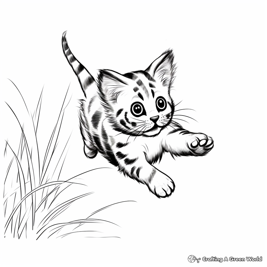 Kitten Chasing Butterfly Coloring Pages 1