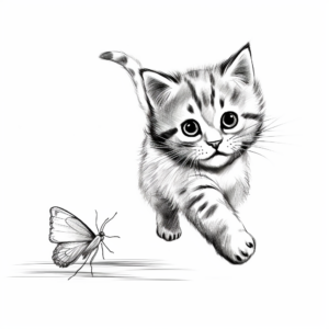 Kitten Chasing Butterfly Coloring Pages 2