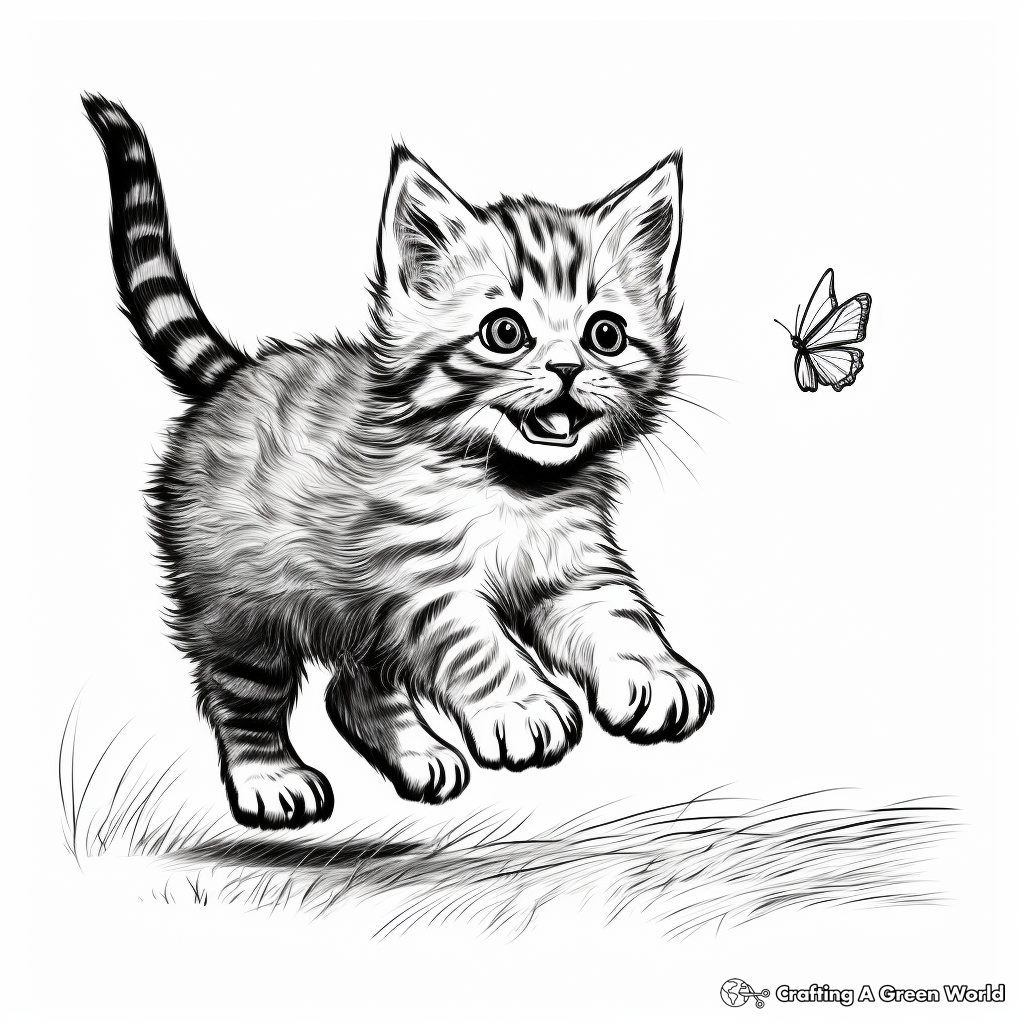 Kitten Chasing Butterfly Coloring Pages 3