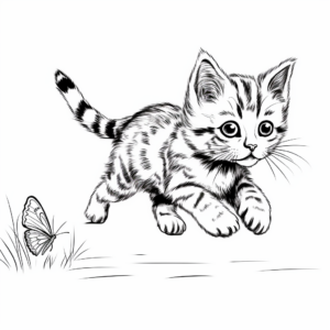 Kitten Chasing Butterfly Coloring Pages 4