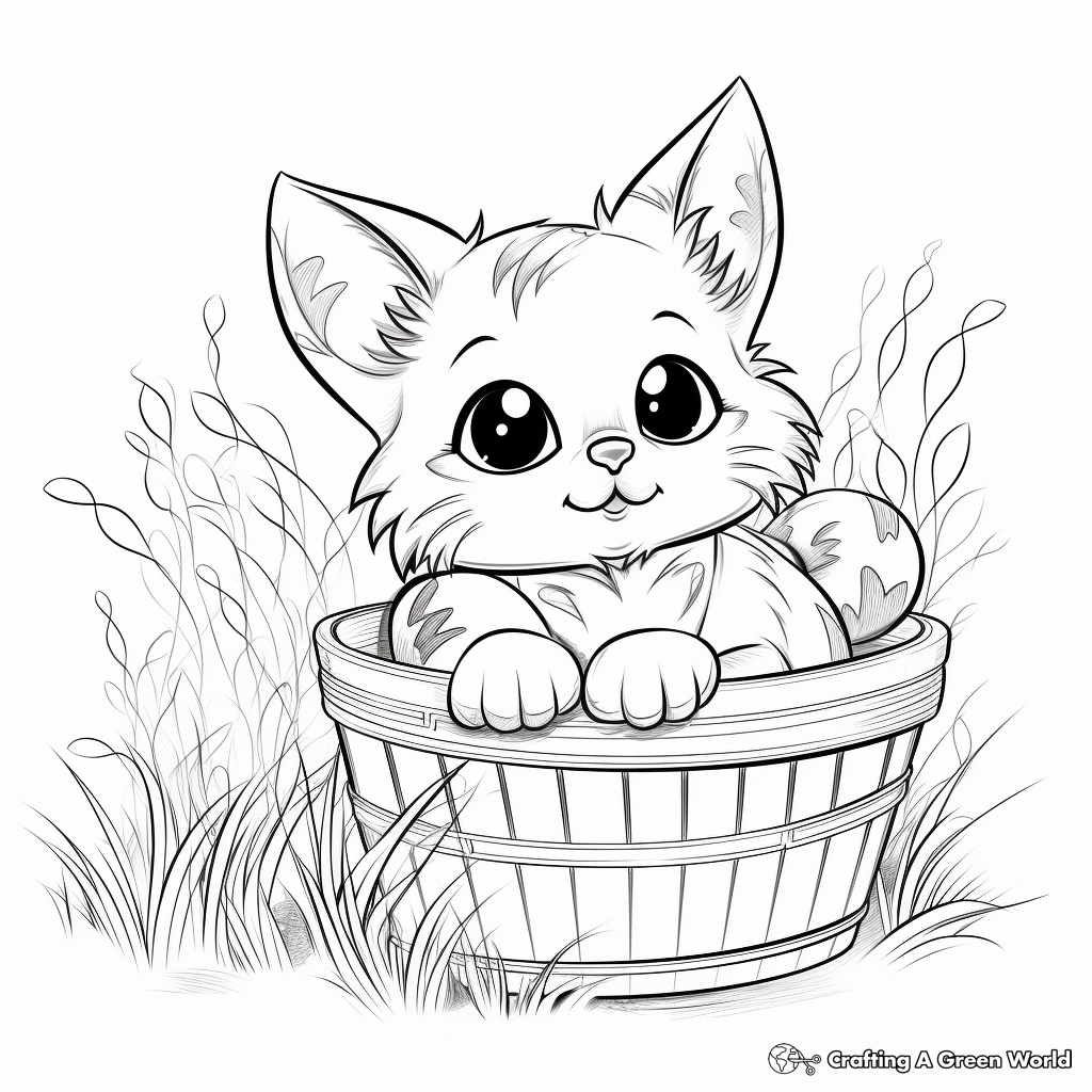 Kitten in a Basket: Sweet-Scene Coloring Pages 1