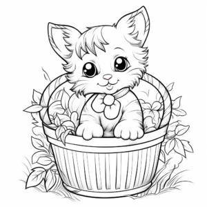 Kitten in a Basket: Sweet-Scene Coloring Pages 2