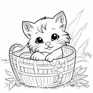 Kitten in a Basket: Sweet-Scene Coloring Pages 3