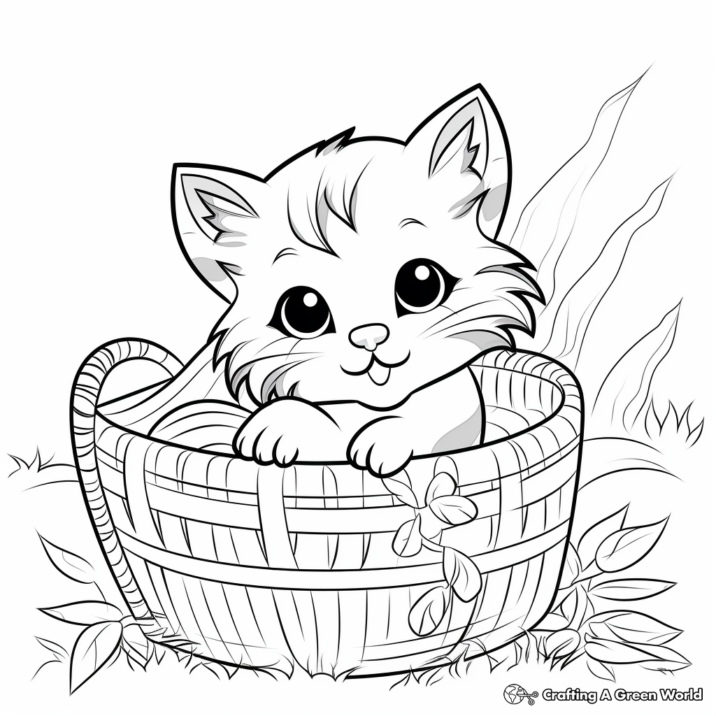 Kitten in a Basket: Sweet-Scene Coloring Pages 4