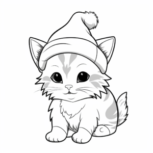 Kitten with Christmas Hat Coloring Pages 3