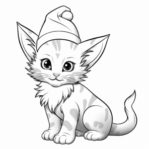 Kitten with Christmas Hat Coloring Pages 4