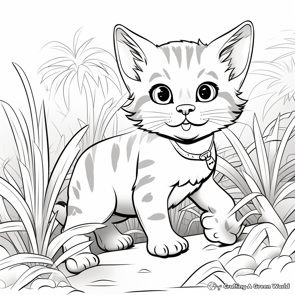 Kitty Cat in the Wild: Jungle-Scene Coloring Pages 2