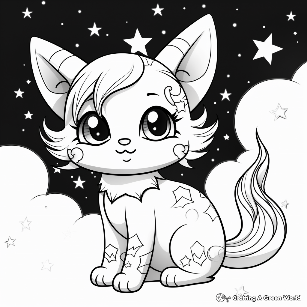 Kitty Fairy in the Starry Night Coloring Pages 1
