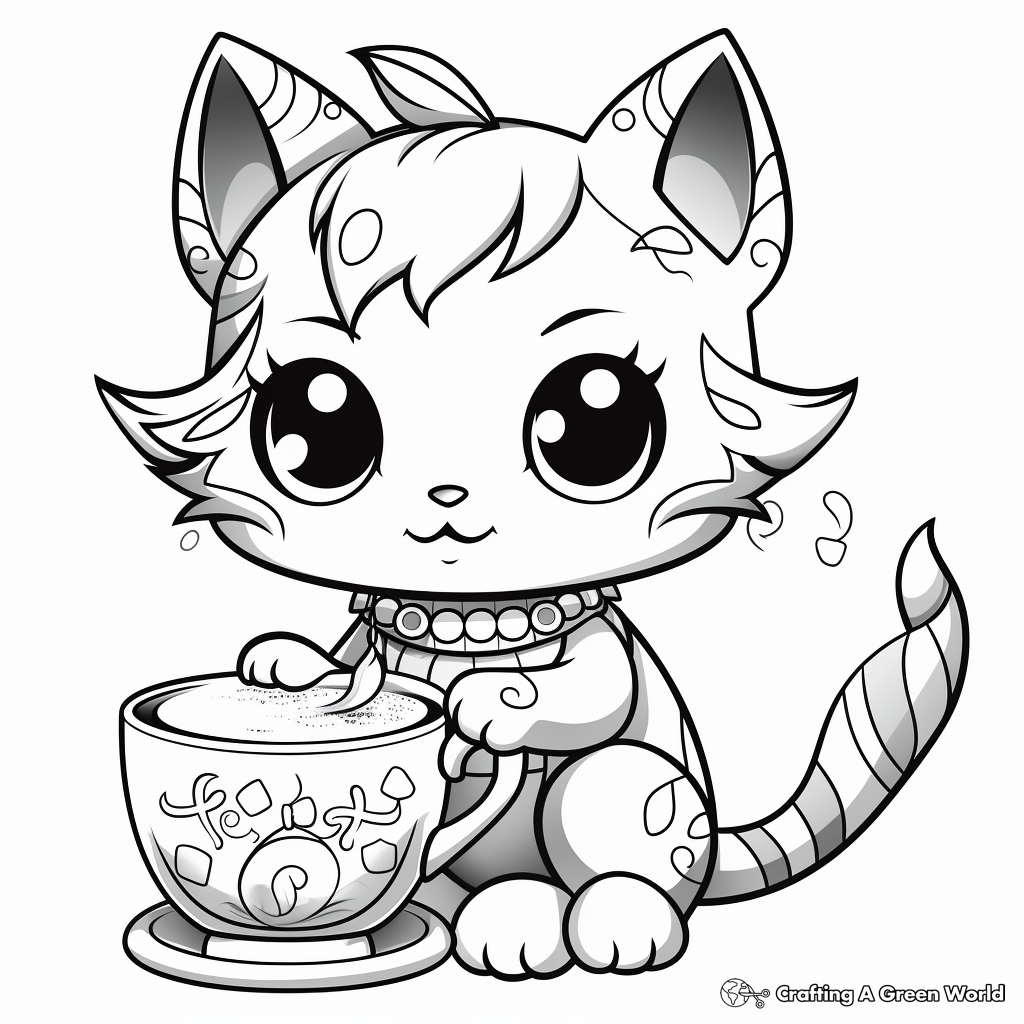 Kitty Fairy Tea Party Coloring Pages 2