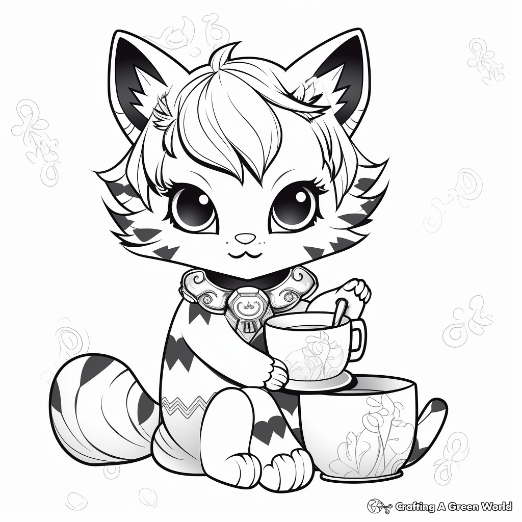 Kitty Fairy Tea Party Coloring Pages 4