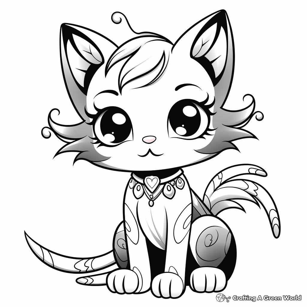 Kitty Fairy with Rainbow Wings Coloring Pages 2