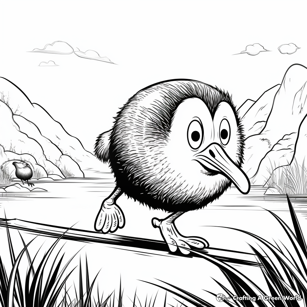 Kiwi Bird Action Scene Coloring Pages 3