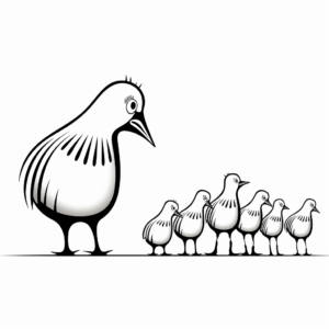 Kiwi Bird Family: Male, Female, and Chicks Coloring Pages 1