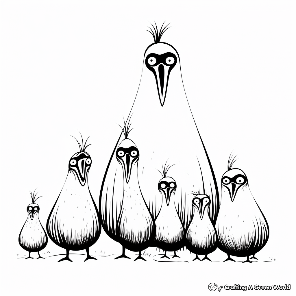Kiwi Bird Family: Male, Female, and Chicks Coloring Pages 2