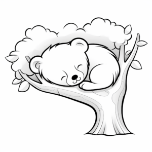 Koala Bear Sleeping in Tree Coloring Pages 2