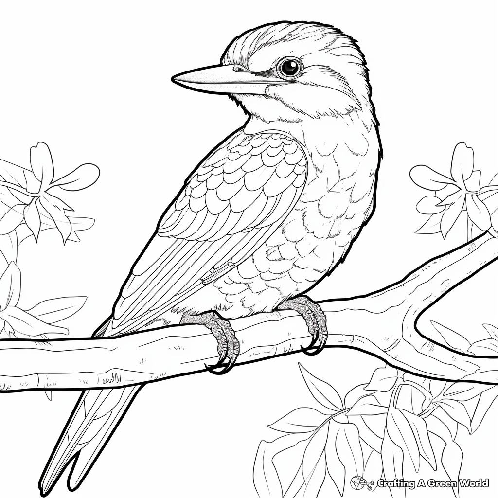 Kookaburra in the Rainforest Coloring Page 1