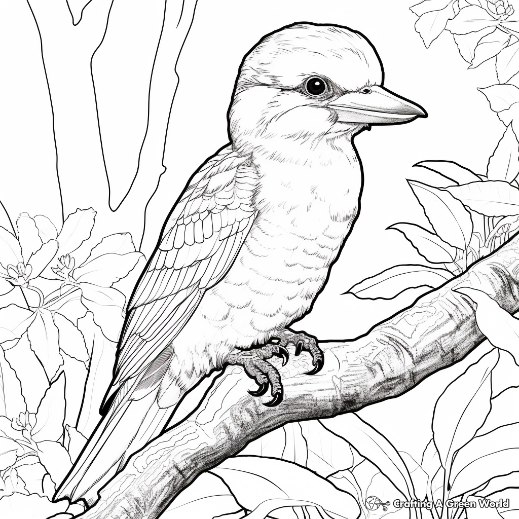 Kookaburra in the Rainforest Coloring Page 4