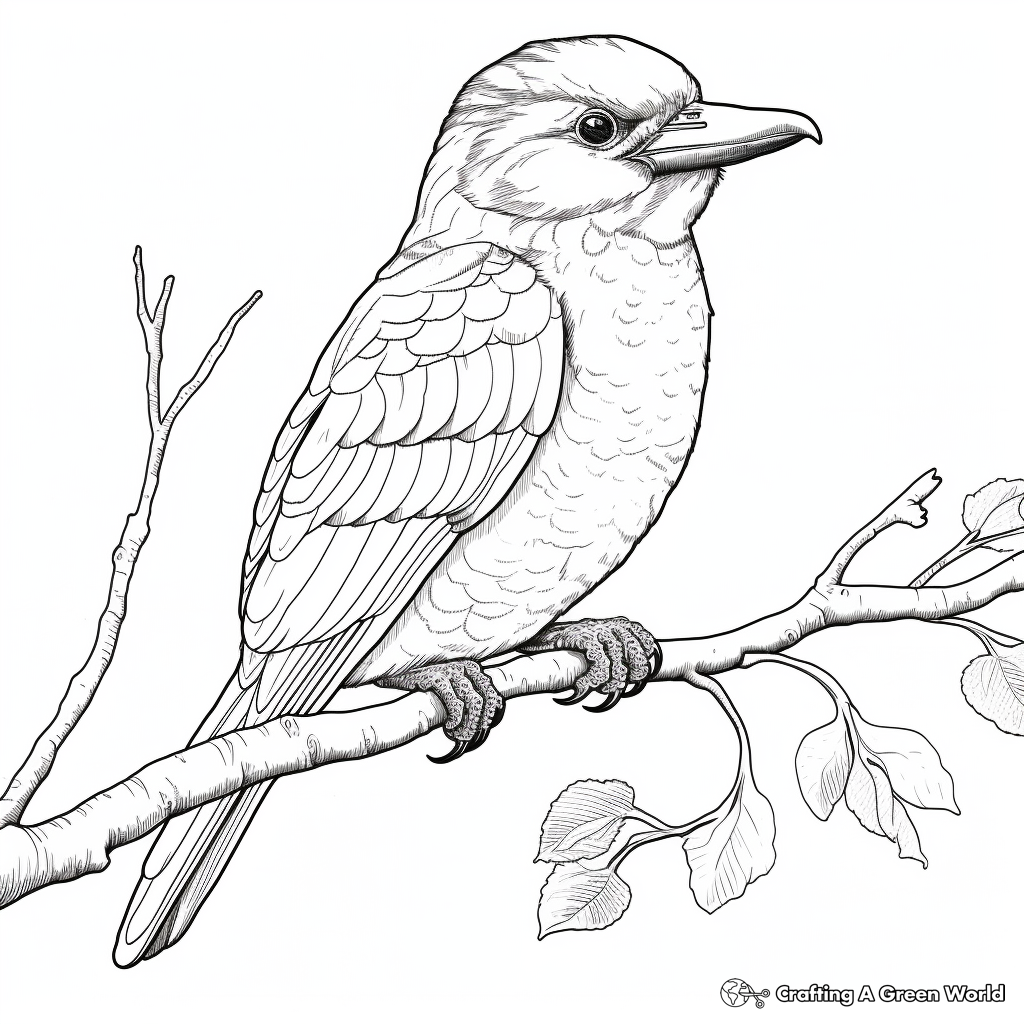 Kookaburra Perched on Branch Coloring Pages 1