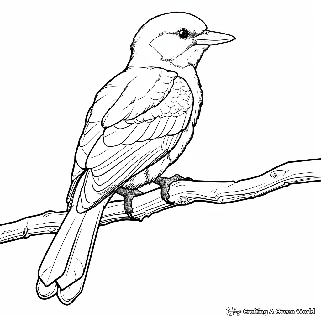 Kookaburra Perched on Branch Coloring Pages 2