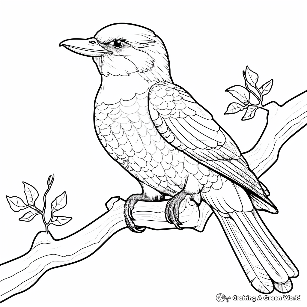 Kookaburra Perched on Branch Coloring Pages 4