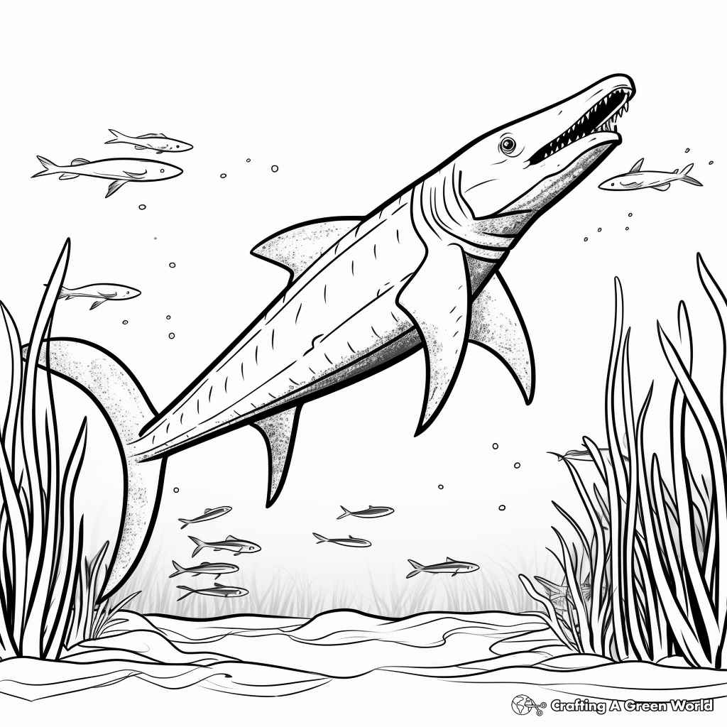 Kronosaurus with Prehistoric Background Coloring Pages 1
