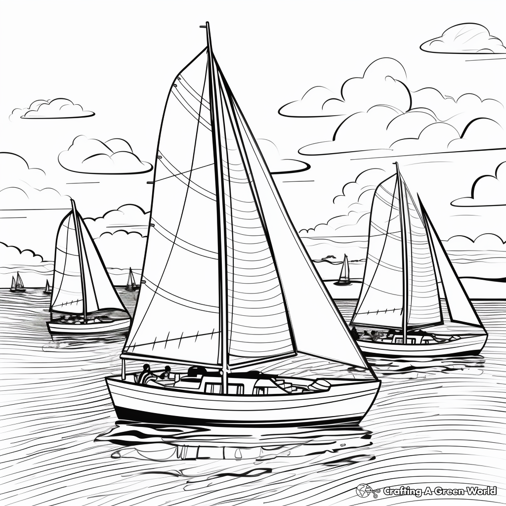 Large-Fleet Regatta Sailboat Coloring Pages 1