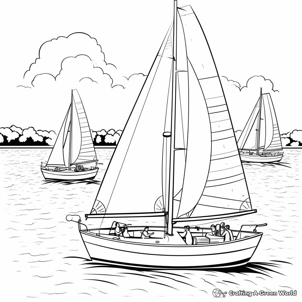 Large-Fleet Regatta Sailboat Coloring Pages 3
