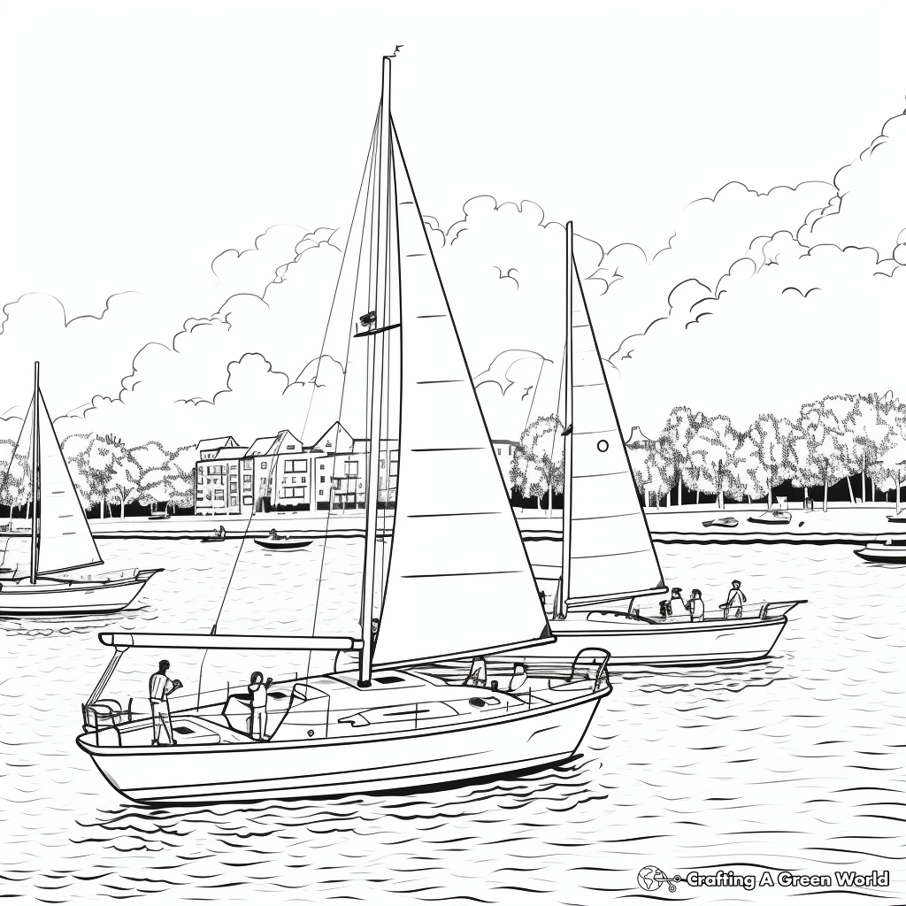 Large-Fleet Regatta Sailboat Coloring Pages 4