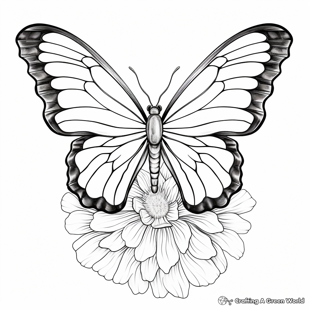 Large-Scale Half Butterfly, Half Zinnia Coloring Pages 1