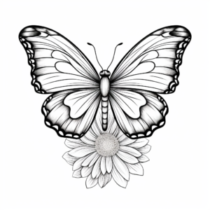 Large-Scale Half Butterfly, Half Zinnia Coloring Pages 2