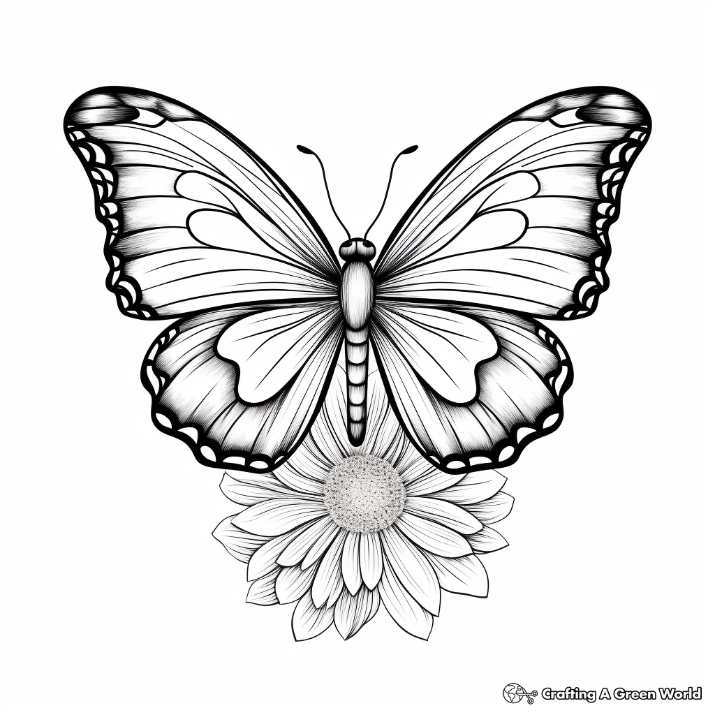 Large-Scale Half Butterfly, Half Zinnia Coloring Pages 2