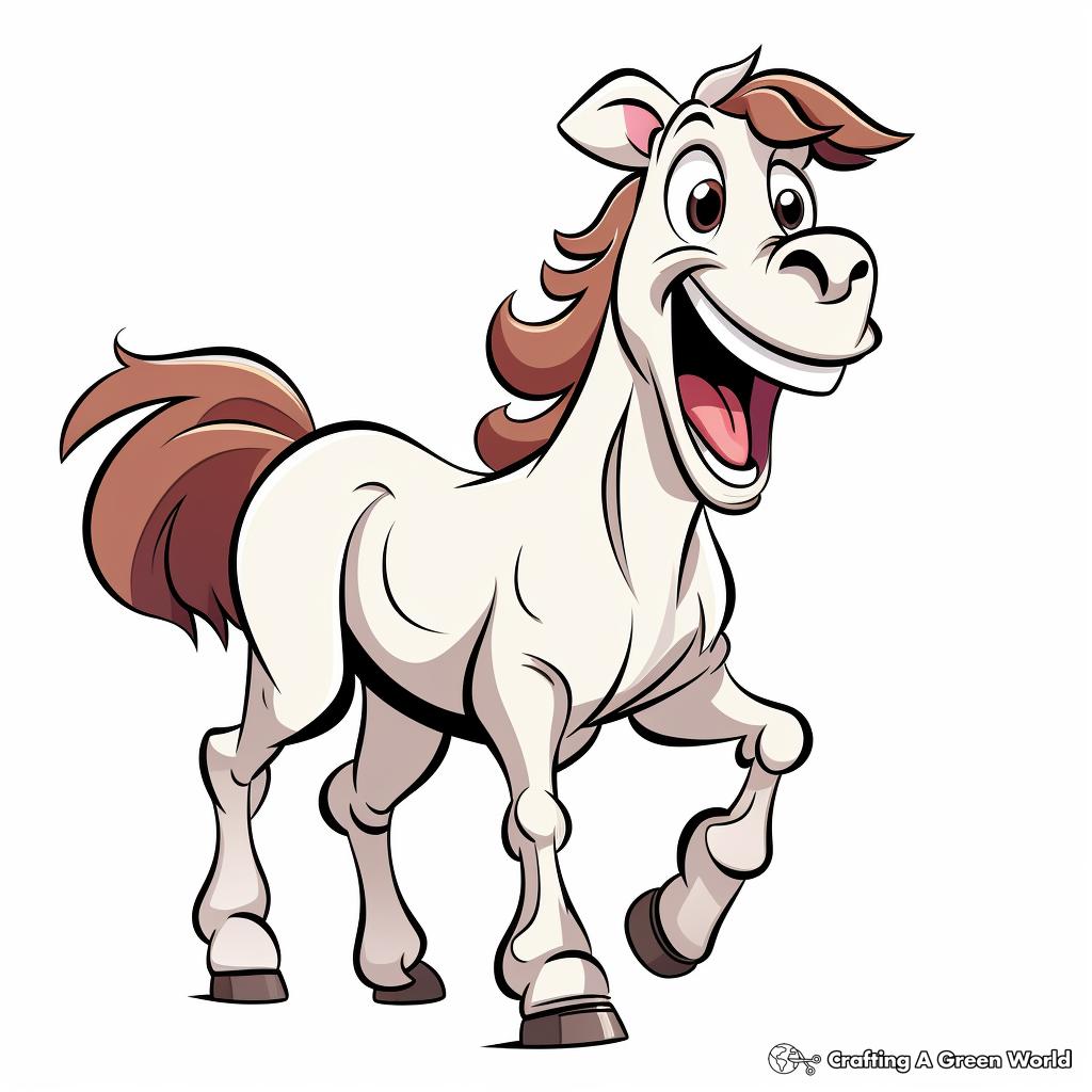 Laughing and Jolly Cartoon Horse Coloring Pages 1