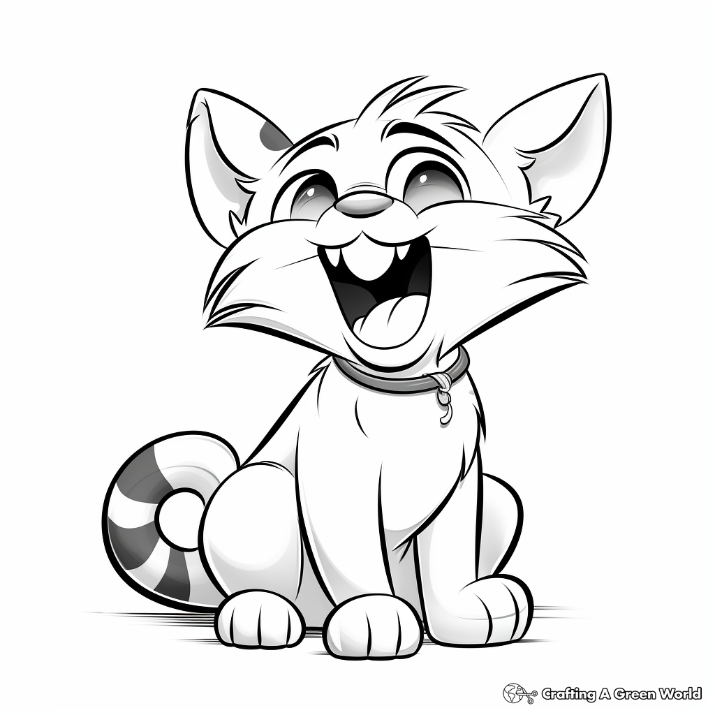 Laughing Calico Cat Cartoon Coloring Page 2