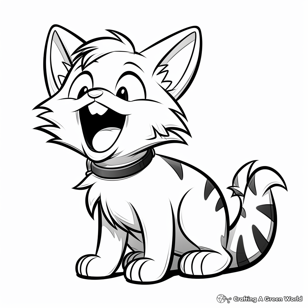 Laughing Calico Cat Cartoon Coloring Page 3