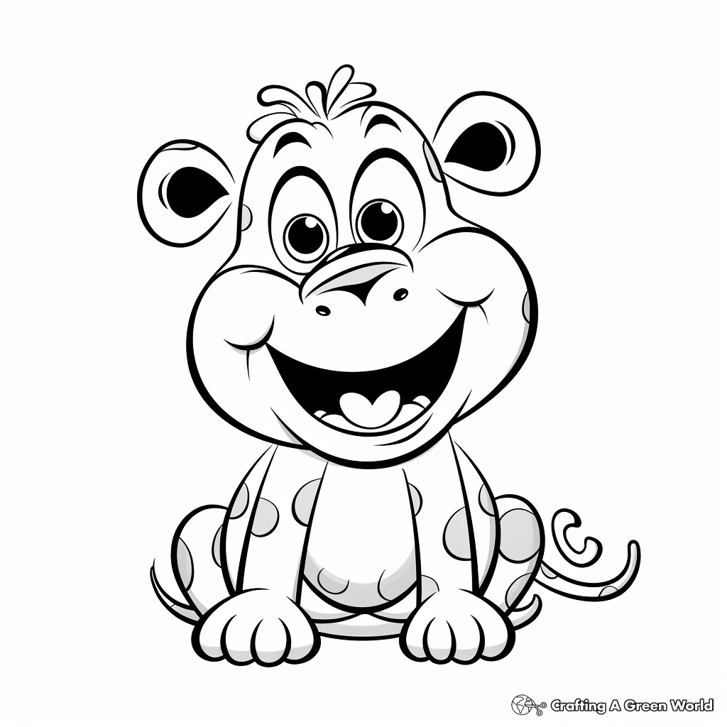 Laughing Cartoon Hippo with Big Eyes Coloring Pages 1
