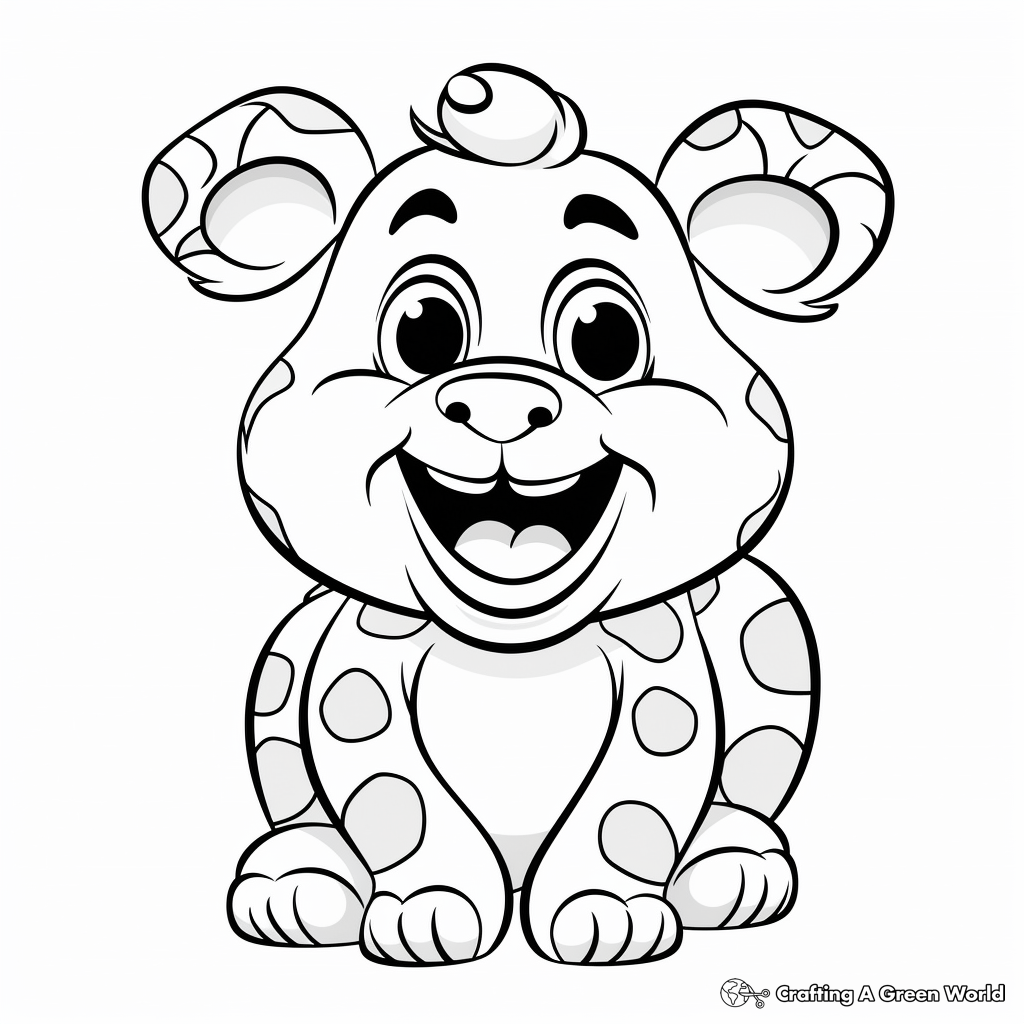 Laughing Cartoon Hippo with Big Eyes Coloring Pages 2