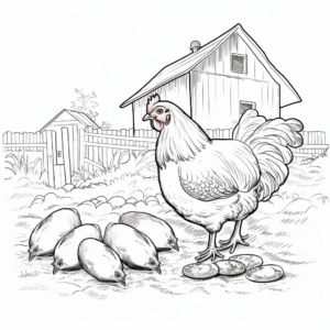 Laying Hens in Barnyard Scene Coloring Pages 3