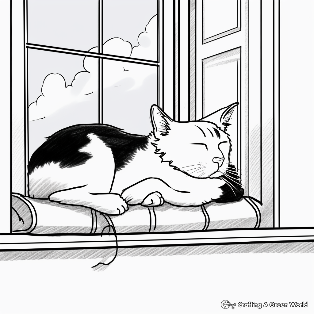 Lazy Calico Lounging on a Window Sill Coloring Page 2