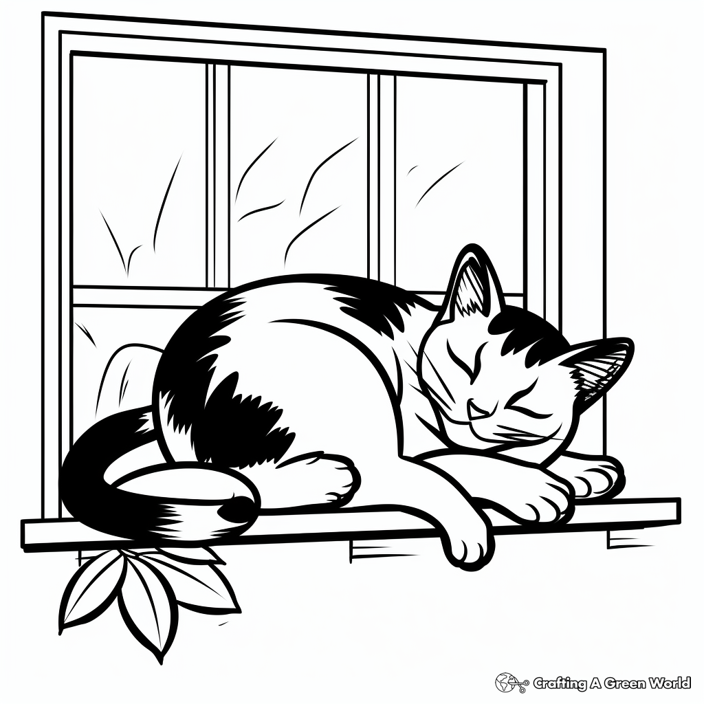 Lazy Calico Lounging on a Window Sill Coloring Page 3