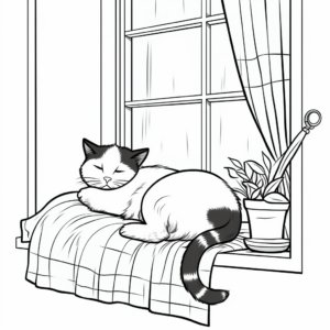 Lazy Calico Lounging on a Window Sill Coloring Page 4