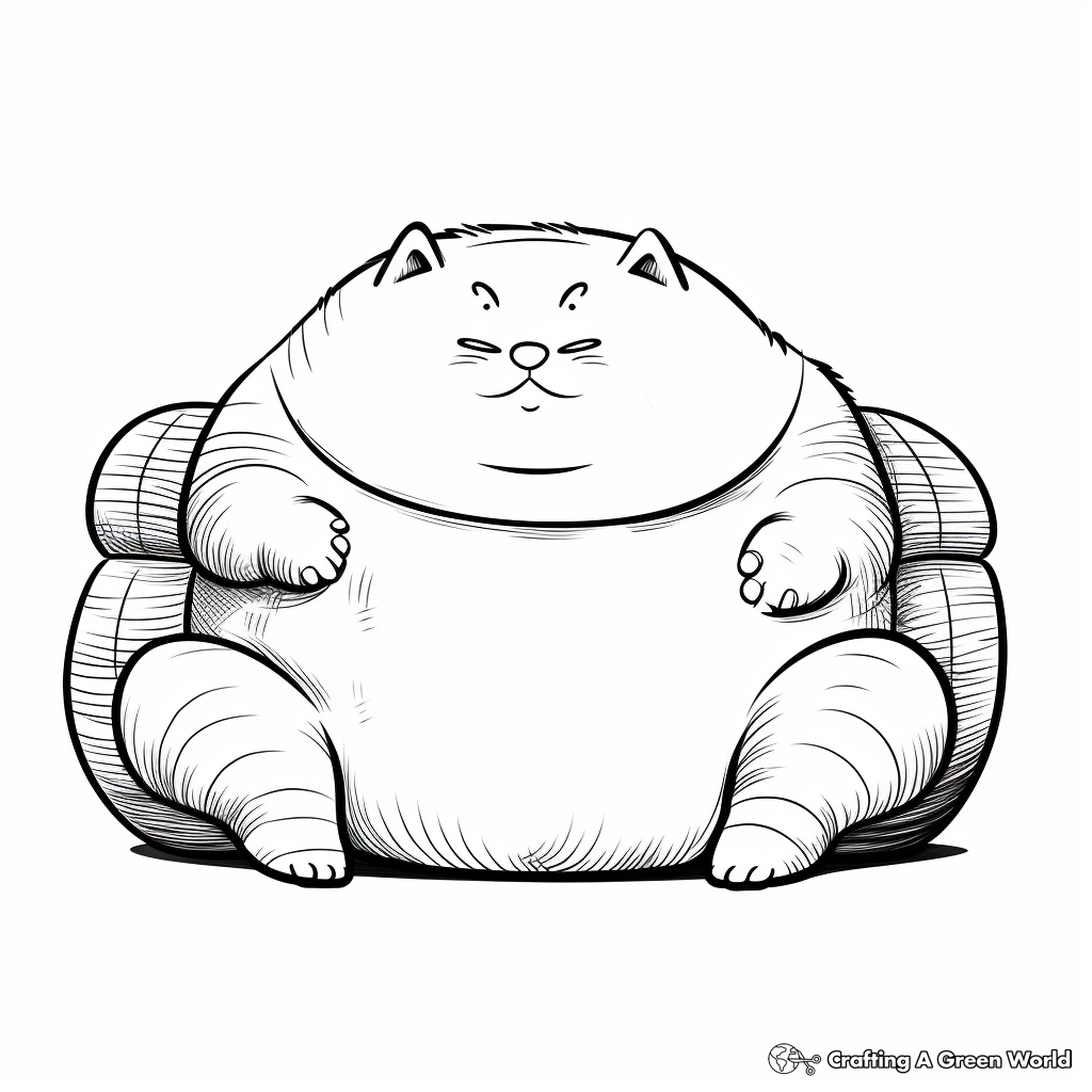 Lazy Fat Cat Lounging Coloring Pages 1