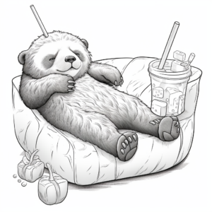 Lazy Sloth Sipping Boba Coloring Pages 4