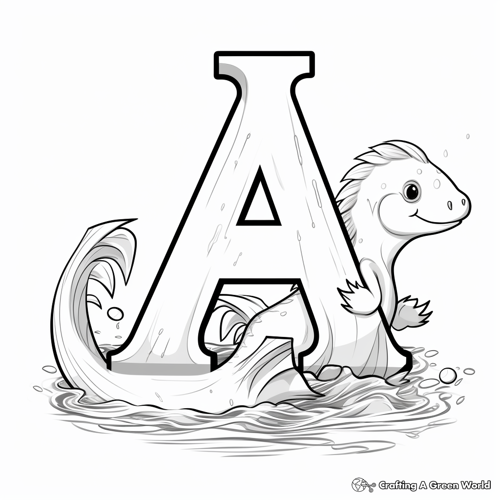 Learn and Color 'A' with Axolotl Coloring Pages 4
