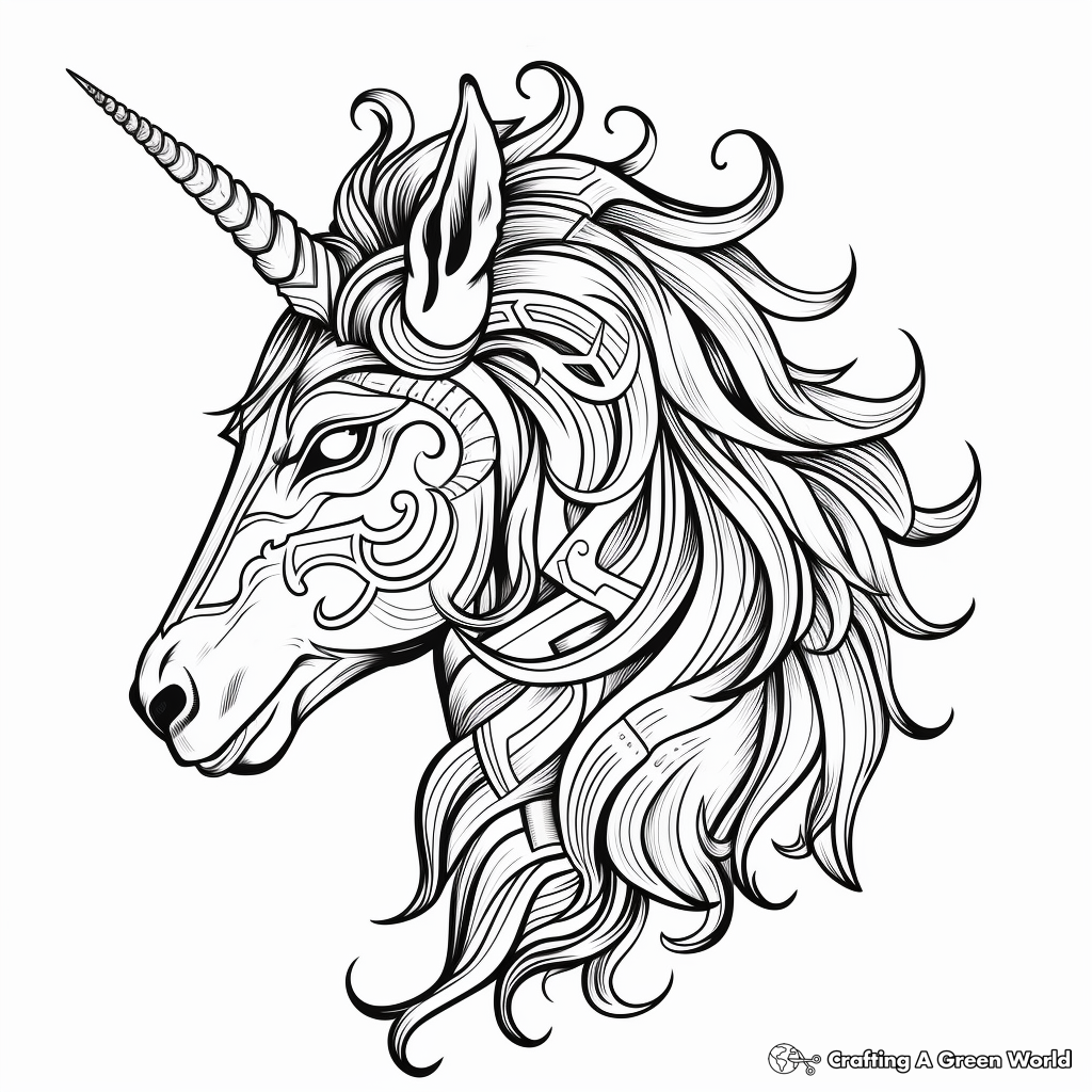 Legendary Unicorn Head Coloring Sheets 4