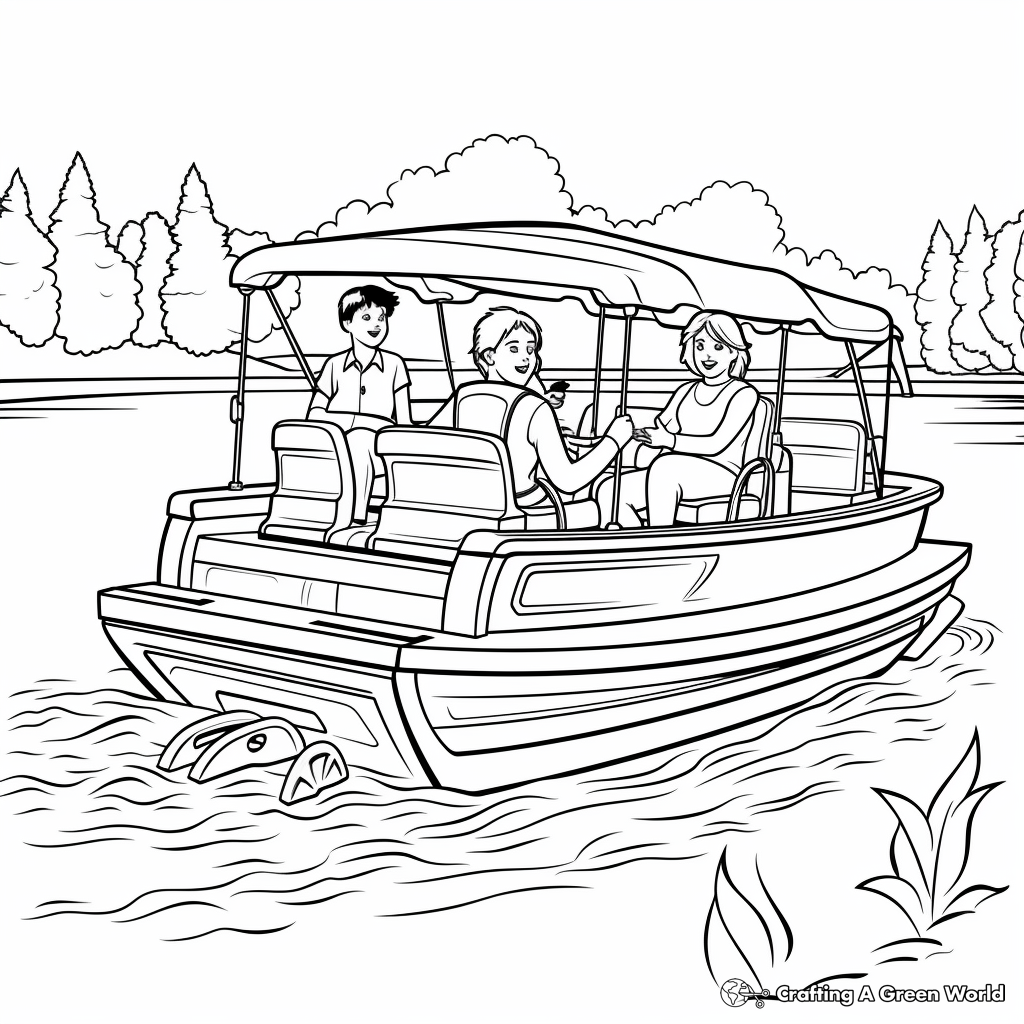Leisure Pontoon Boat Vacation Coloring Pages 1