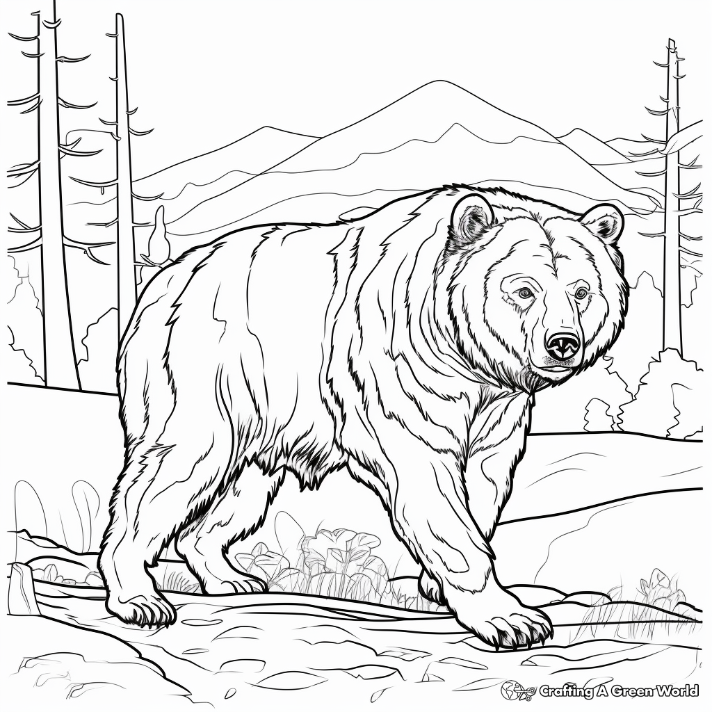Lifelike Grizzly Bear Hunting Coloring Pages 2