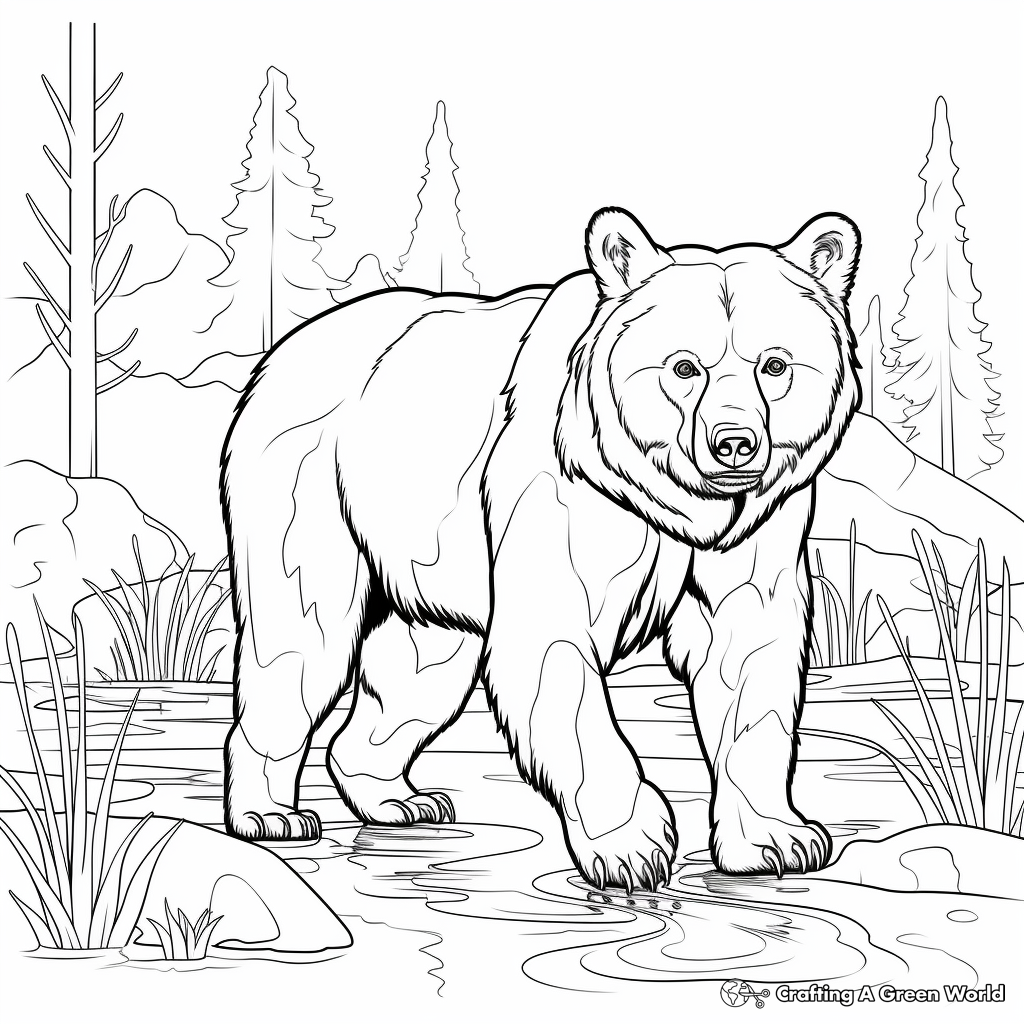 Lifelike Grizzly Bear Hunting Coloring Pages 3